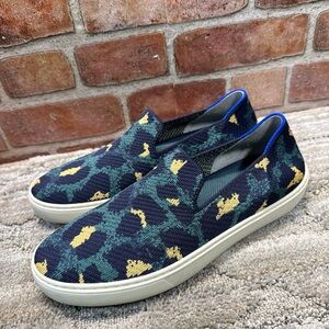 Rothy's The Slip On Blue Spot Knit Fabric Low Top Lifestyle Sneakers Women’s 8.5